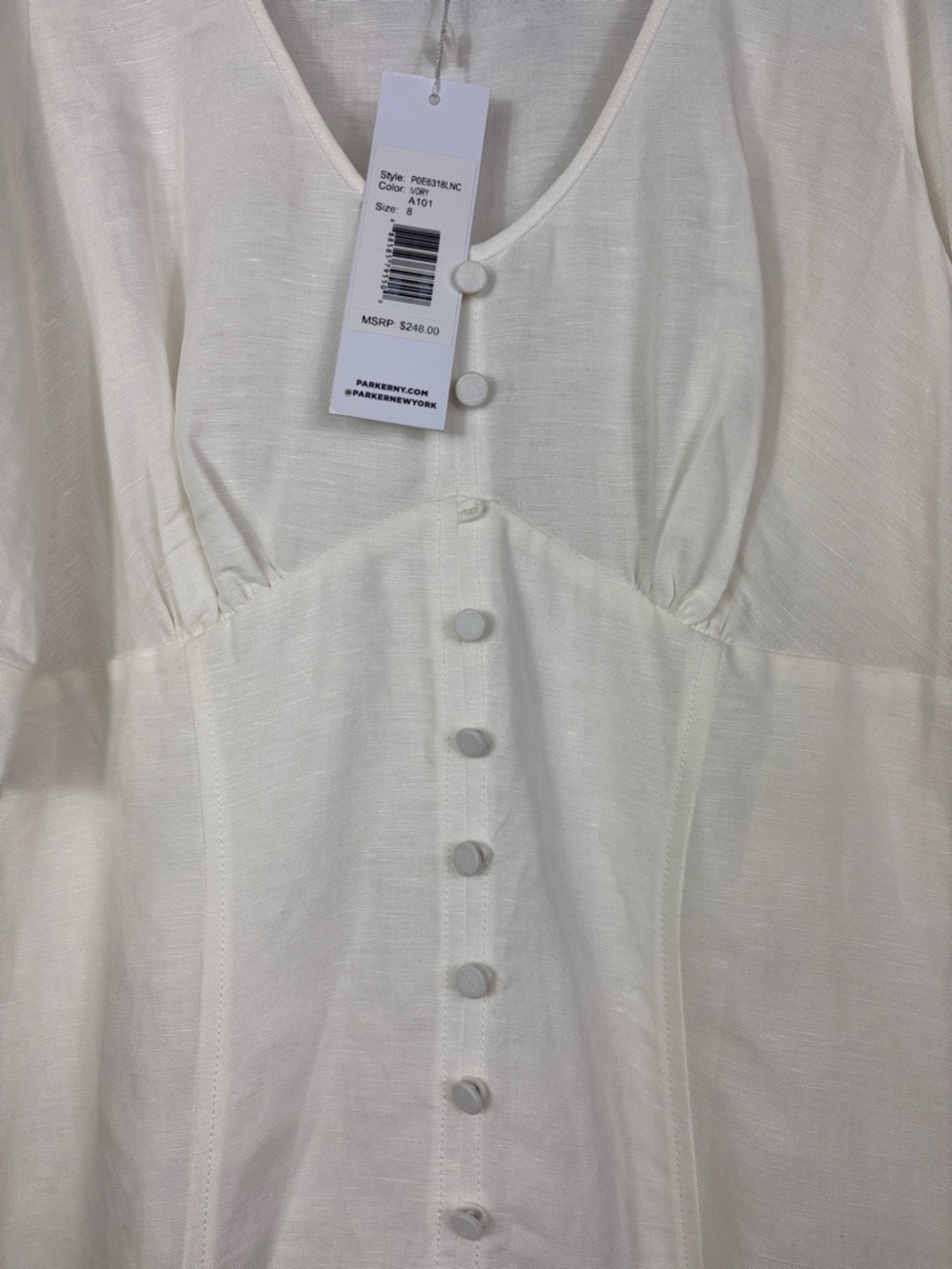 Parker Ivory‎ Cream Button-Front Dress with Puff Sleeves. Size 8 - Picture 10 of 12